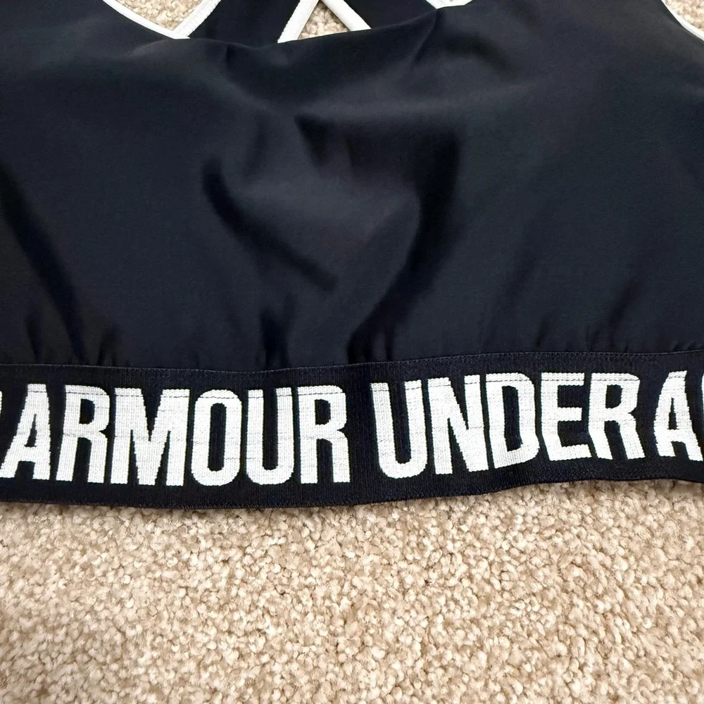 Under Armour Mid Crossback Sports Bra Womens XL Black White 1310665 HeatGear
